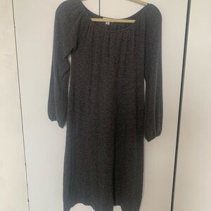 Garnet Hill Dark Gray Long Sleeve Cashmere Scoop Neck Sweater Dress